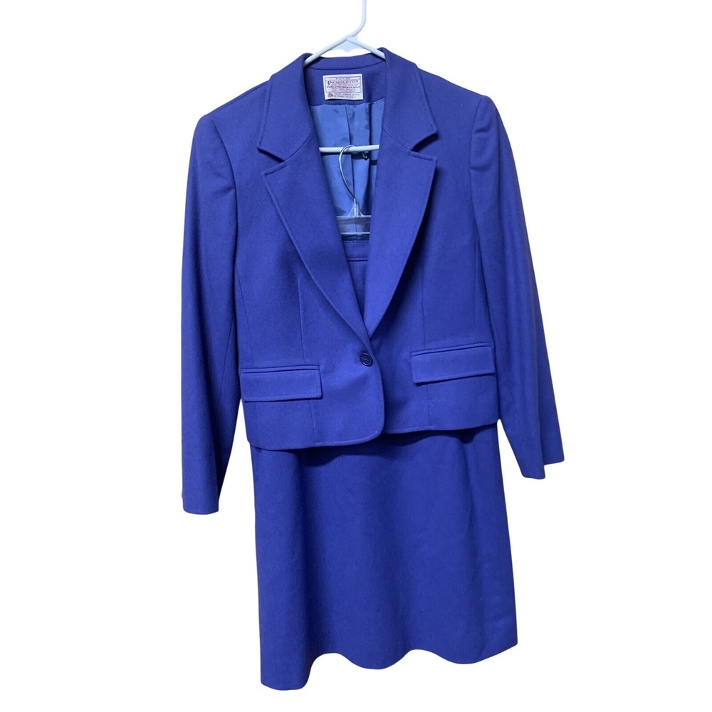 Women's 8 VTG BUSINESS Petite Pendleton Skirt Suit With Blazer 100% Wool 90s